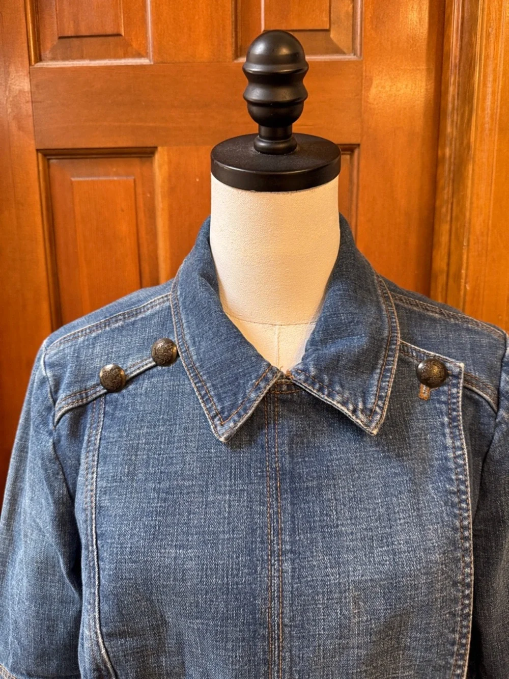 PRICE FIRM Free People Double-Button Military-Style Denim Jacket in Blue Size M - Picture 5 of 9